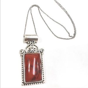 925 silver chain Reddish Orange Stone